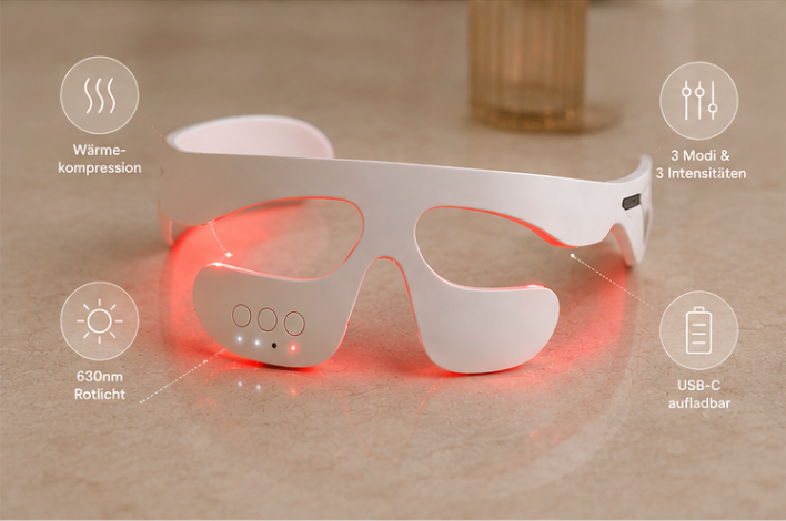 Beheizte Mikrostrom & Rotlicht Augenmassage-Brille – gegen Augenmüdigkeit & Schwellungen
